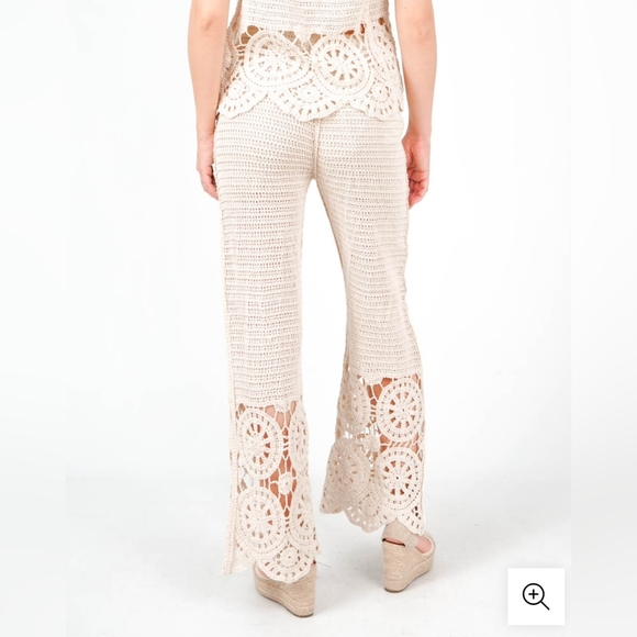Revolve Solitaire Women's Casual Cream Crochet Pant Set Sizw M - Picture 4 of 16